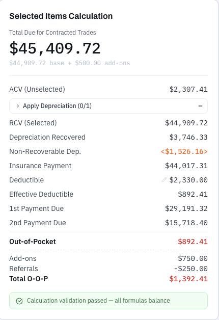 Selected items calculation